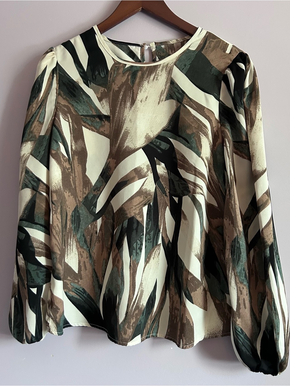 SHEIN Abstract Leaf Print Long Sleeve Blouse Size Small